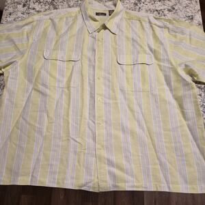 MEN'S CAFE LUNA COTTON RAMIE STRIPED SHORT SLEEVE 3XL BUTTON DOWN SHIRT